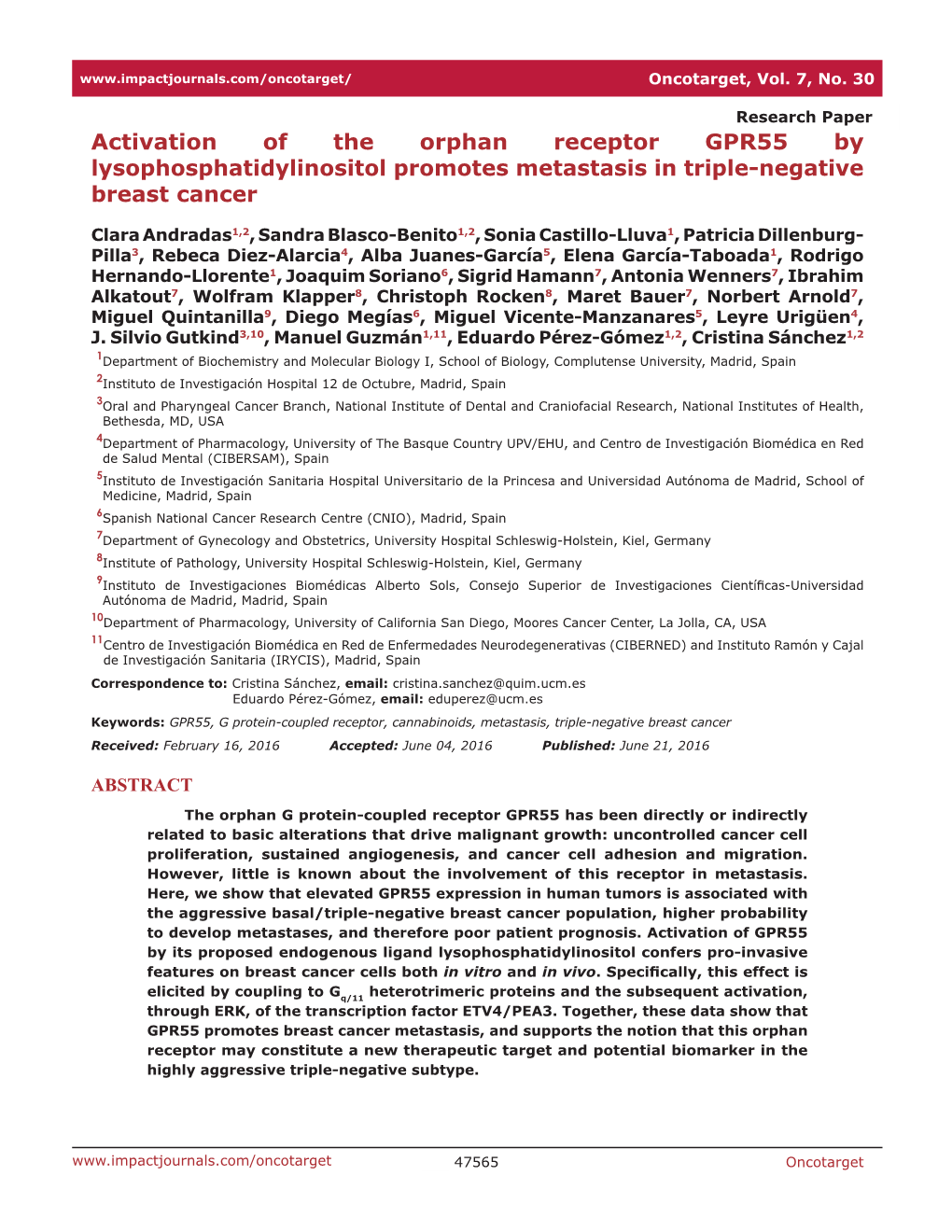 Activation of the Orphan Receptor GPR55 by Lysophosphatidylinositol Promotes Metastasis in Triple-Negative Breast Cancer