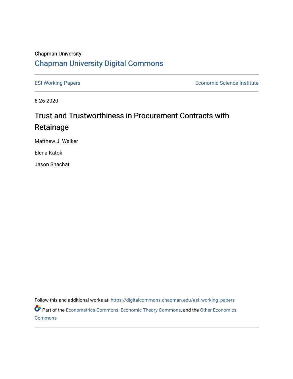 Trust and Trustworthiness in Procurement Contracts with Retainage