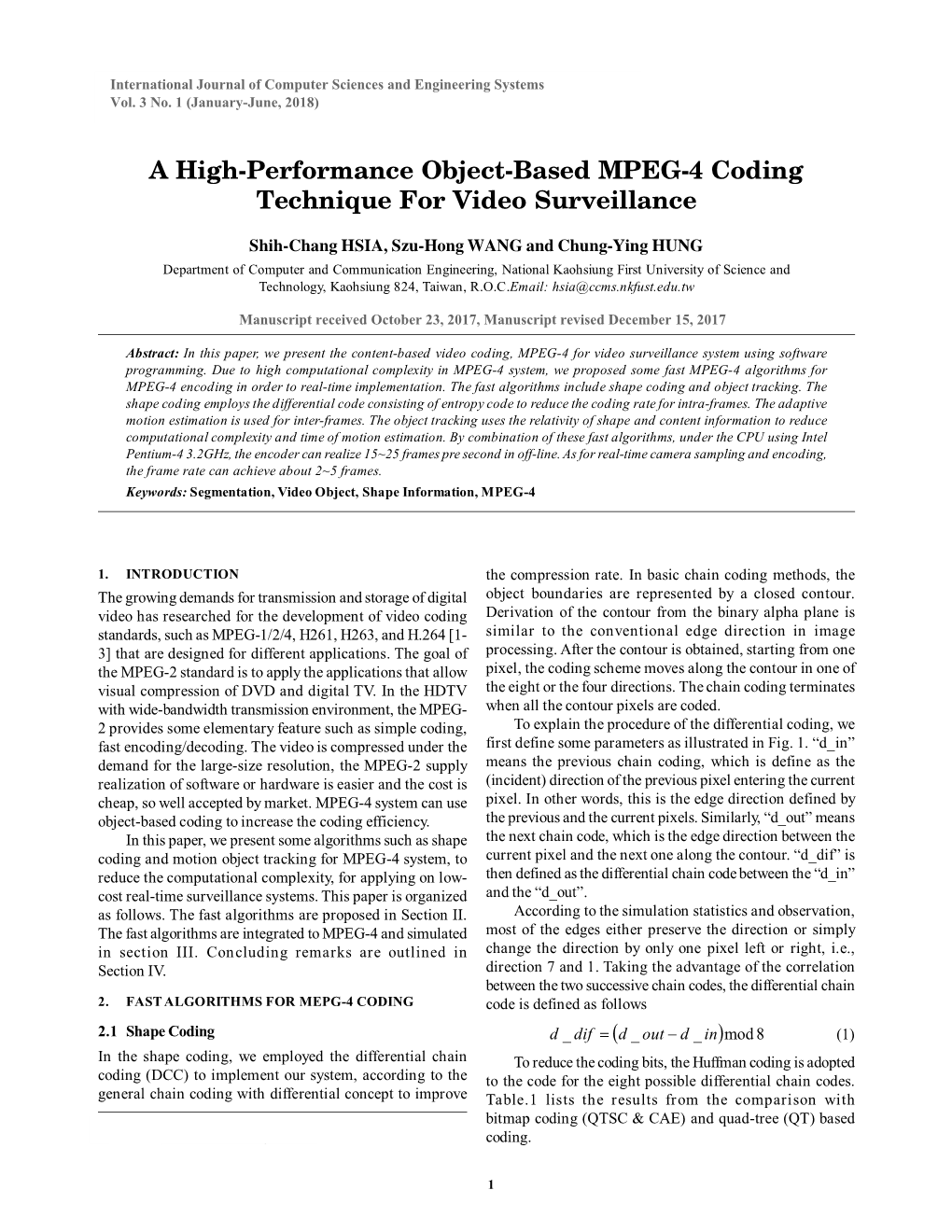A High-Performance Object-Based MPEG-4 Coding Technique for Video Surveillance
