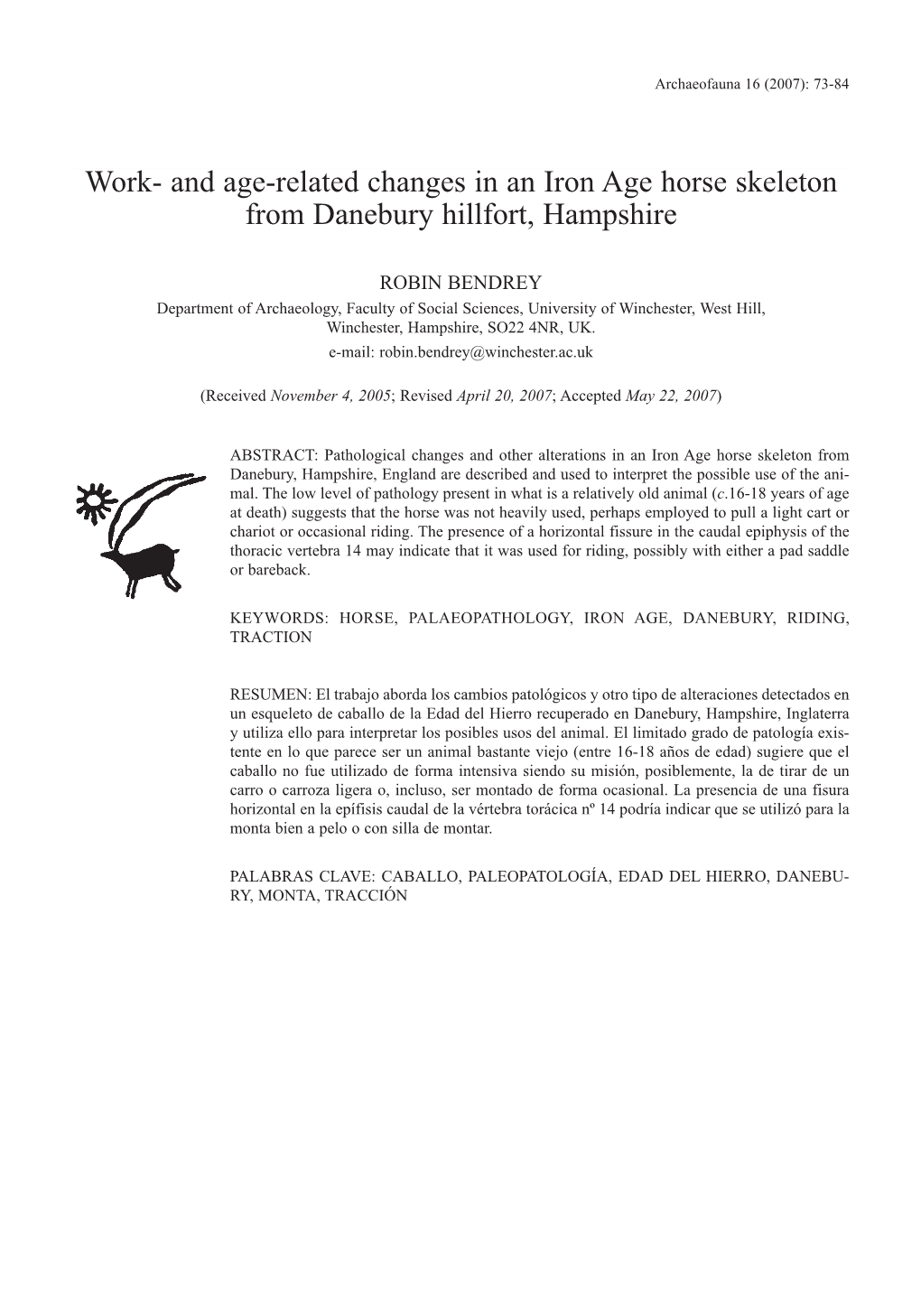 And Age-Related Changes in an Iron Age Horse Skeleton from Danebury Hillfort, Hampshire