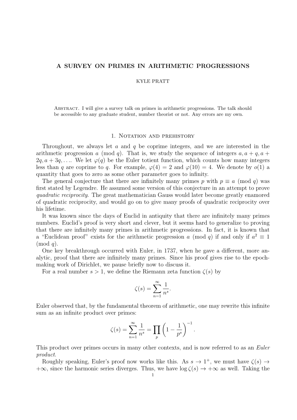 A Survey on Primes in Arithmetic Progressions