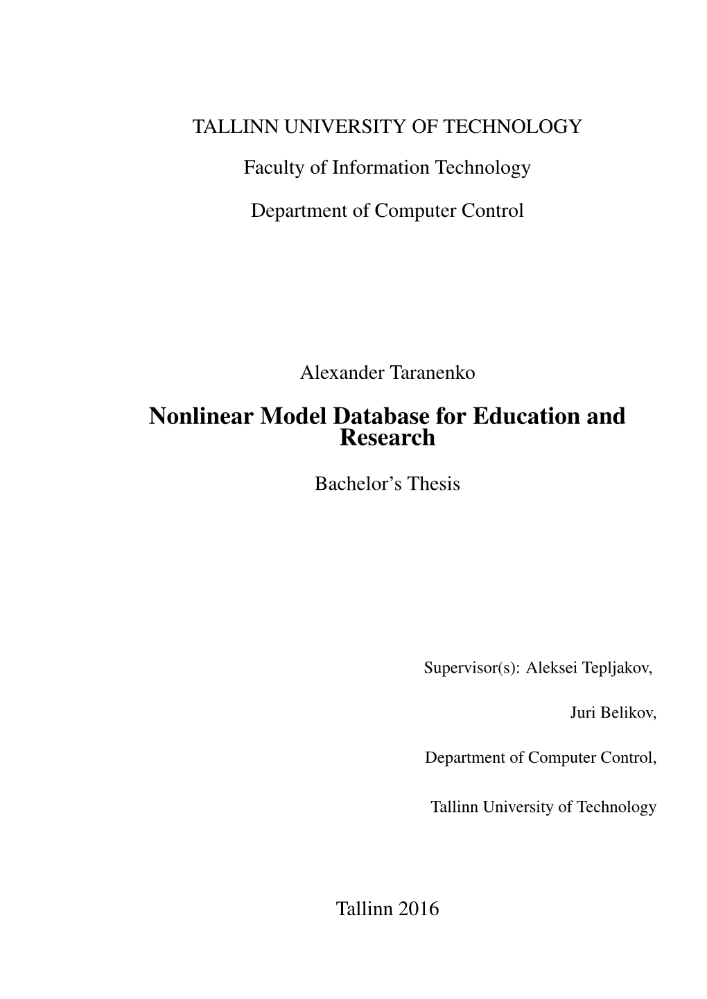 Nonlinear Model Database for Education and Research