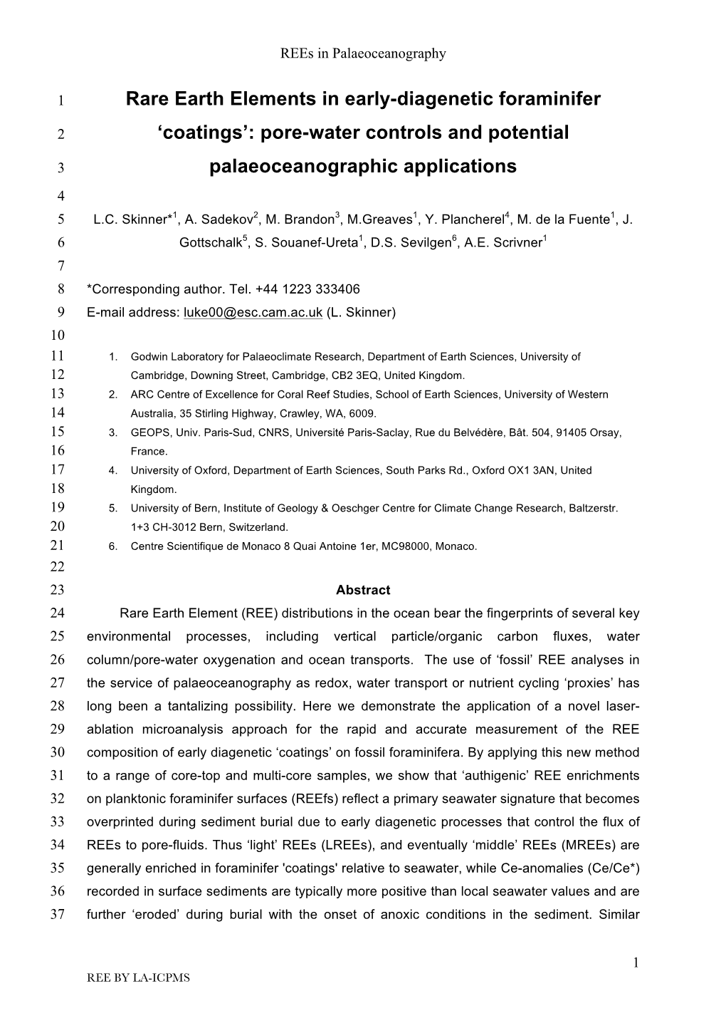 Rare Earth Elements in Early-Diagenetic Foraminifer