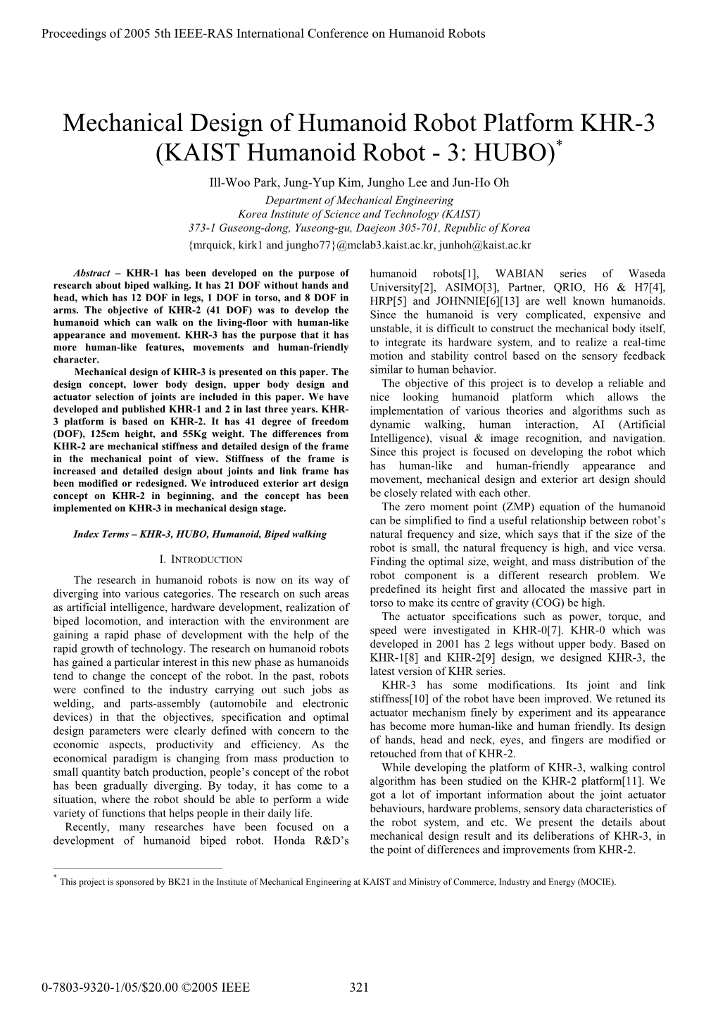 Mechanical Design of Humanoid Robot Platform KHR-3 (KAIST Humanoid Robot - 3: HUBO)*