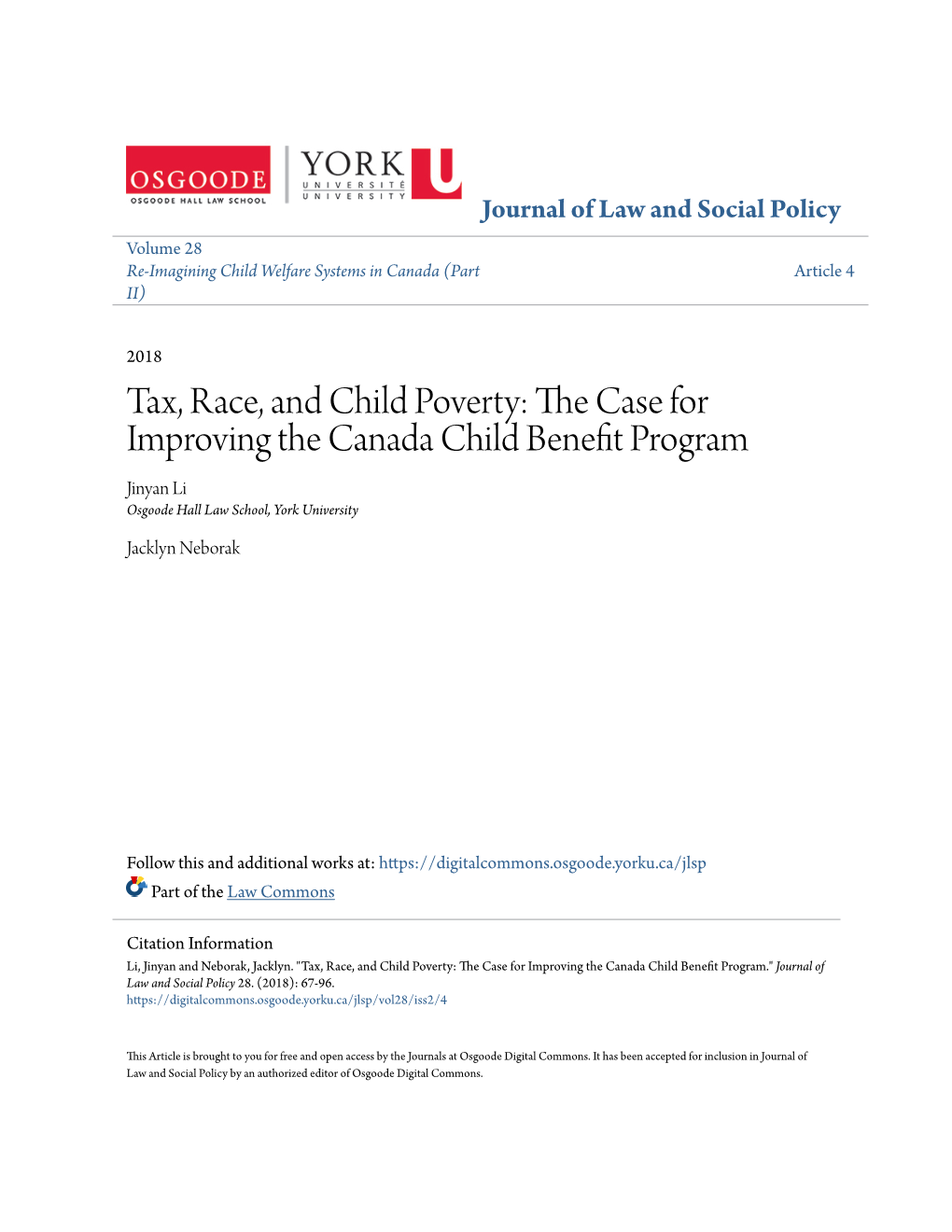 Tax, Race, and Child Poverty: the Case for Improving the Canada C