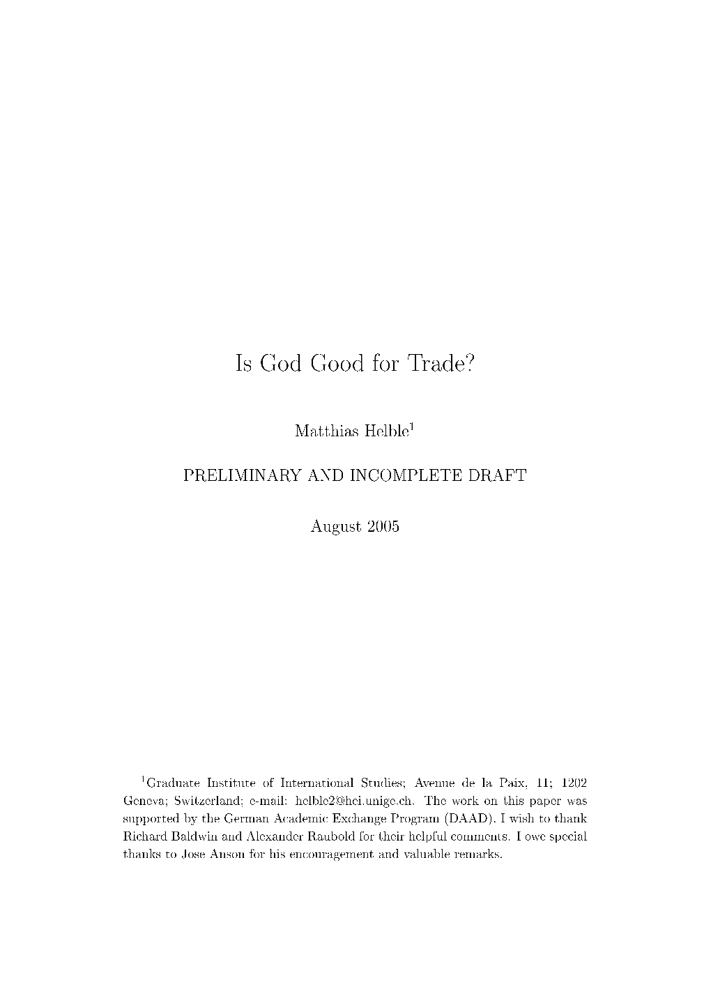 Is God Good for Trade?