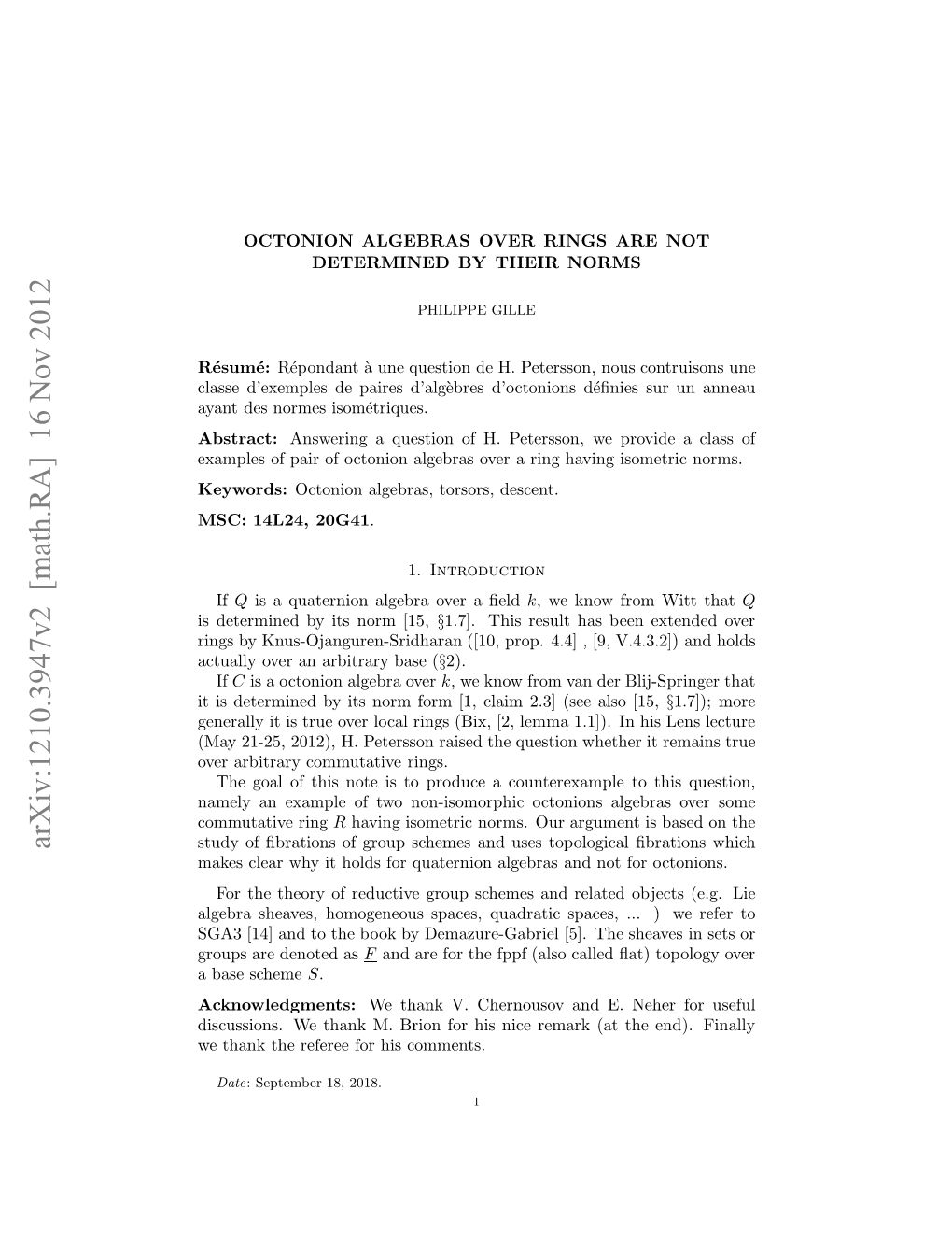 Octonion Algebras Over Rings Are Not Determined by Their Norms