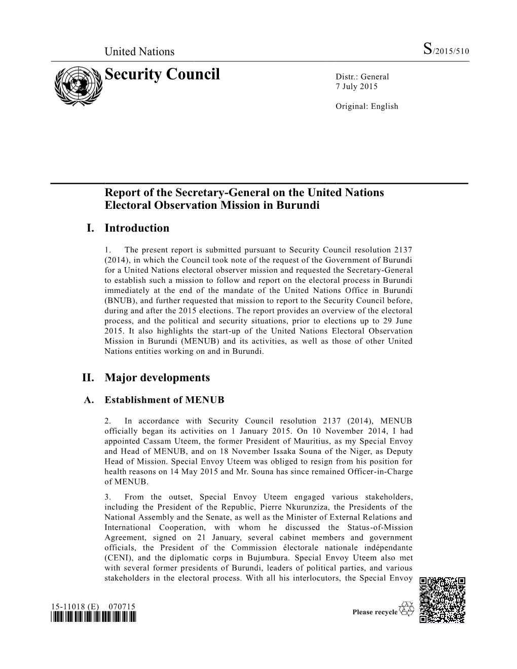 Security Council Distr.: General 7 July 2015