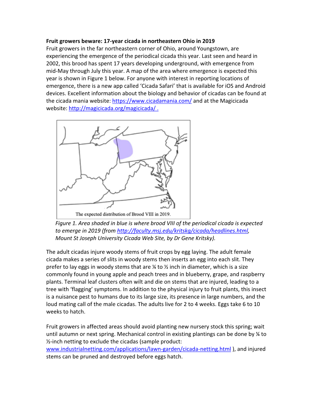 Fruit Growers Beware: 17-Year Cicada in Northeastern Ohio in 2019