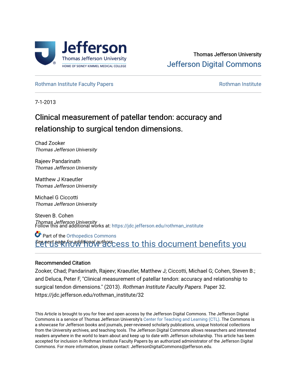 Clinical Measurement of Patellar Tendon: Accuracy and Relationship to Surgical Tendon Dimensions