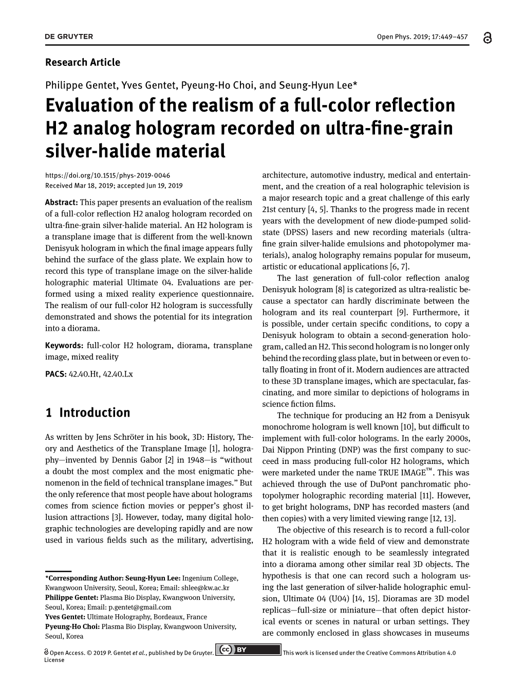 Evaluation of the Realism of a Full-Color Reflection H2 Analog