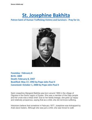 St. Josephine Bakhita Patron Saint of Human Trafficking Victims and Survivors - Pray for Us