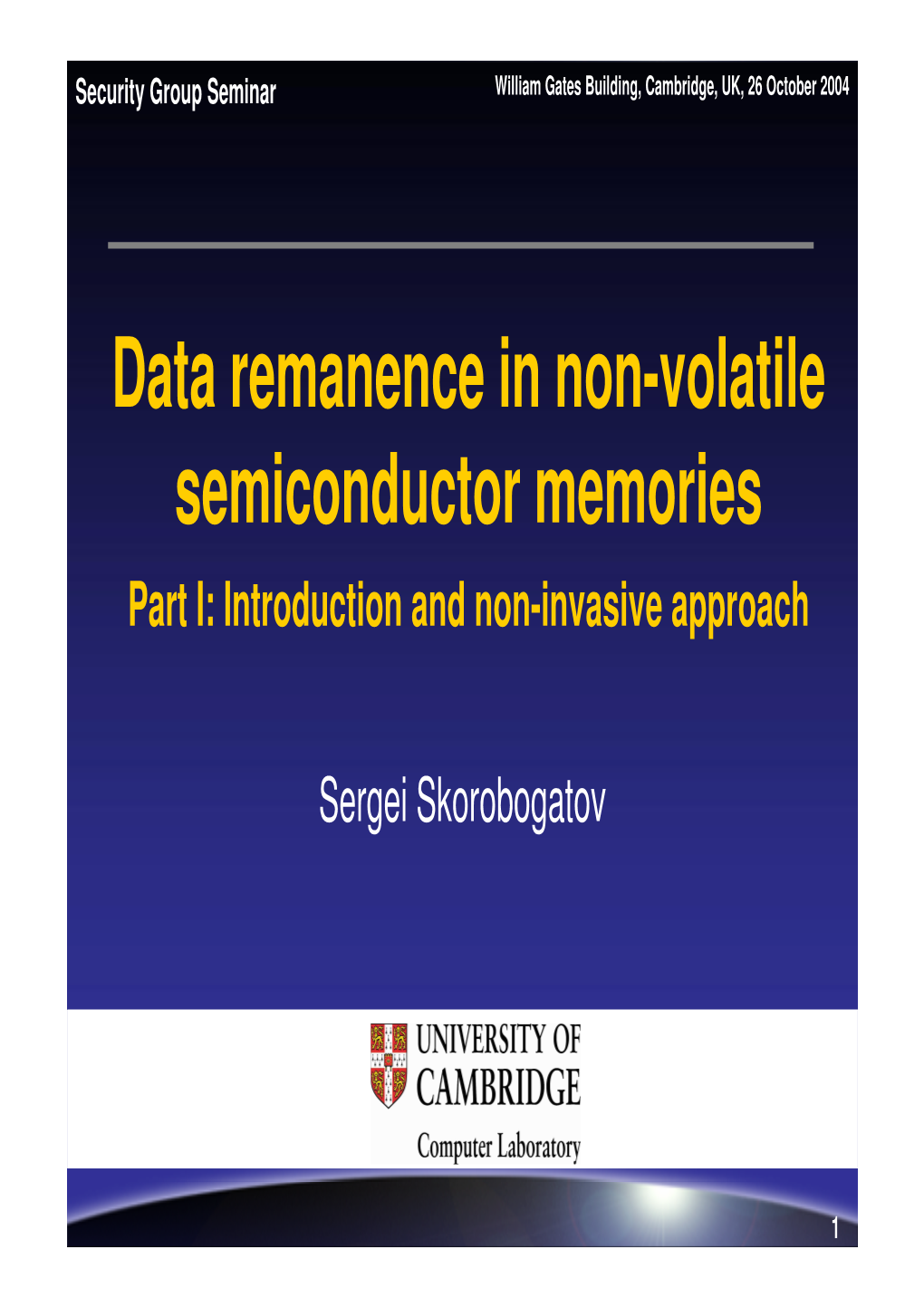 Data Remanence in Non-Volatile Semiconductor Memories Part I: Introduction and Non-Invasive Approach