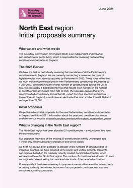 Initial Proposals for New Parliamentary Constituency Boundaries in the North East Region