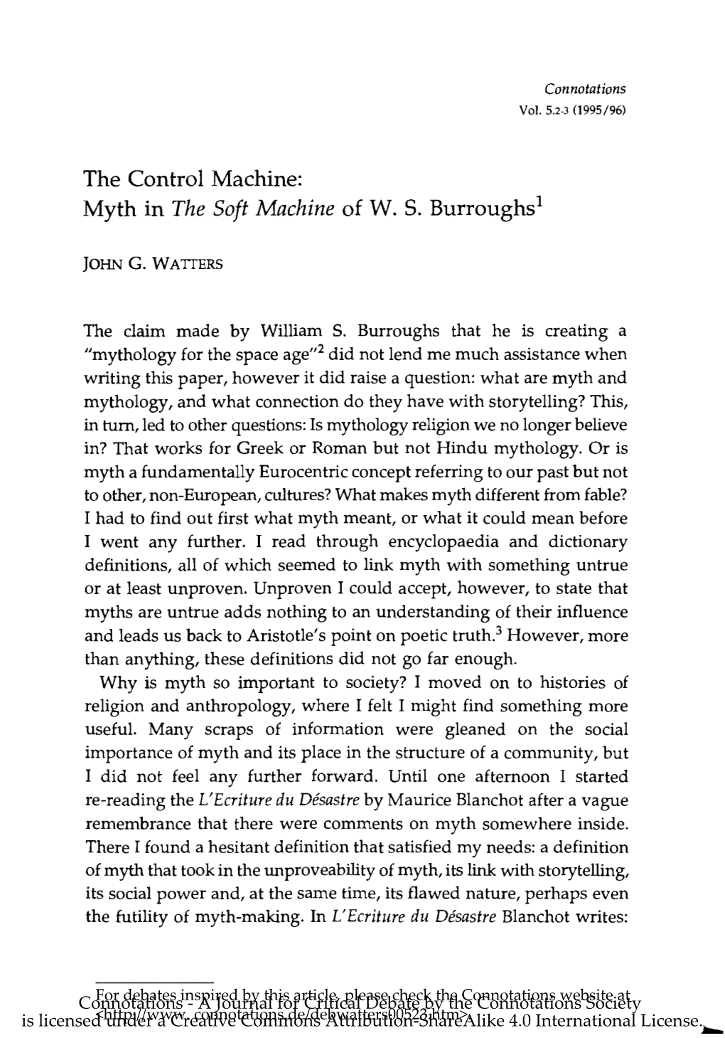 Myth in the Soft Machine of WS Burroughs