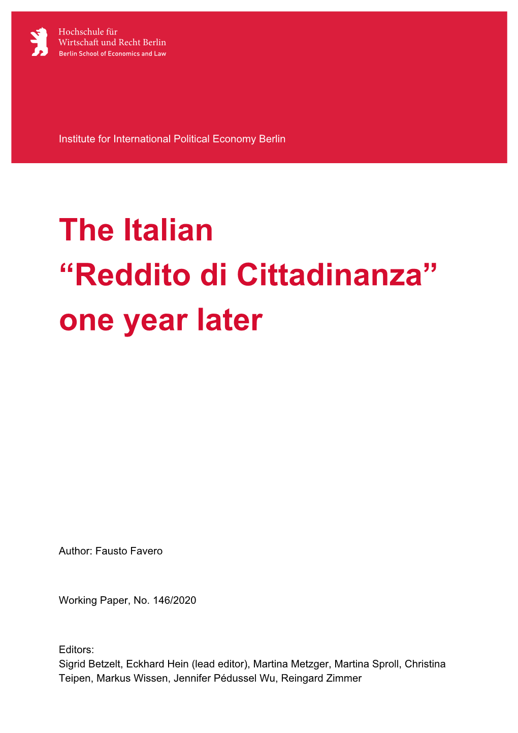 Reddito Di Cittadinanza” One Year Later