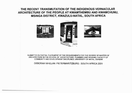 The Recent Transmutation of the Indigenous Vernacular Architecture of the People at Kwamthembu and Kwamchunu, Msinga District, Kwazulu-Natal, South Africa