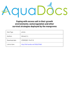 Osmoregulation and Other Survival Strategies Deployed by the Mangroves