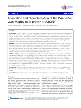 Annotation and Characterization of the Plasmodium Vivax Rhoptry Neck