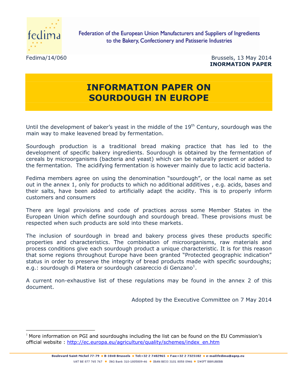 Information Paper on Sourdough in Europe