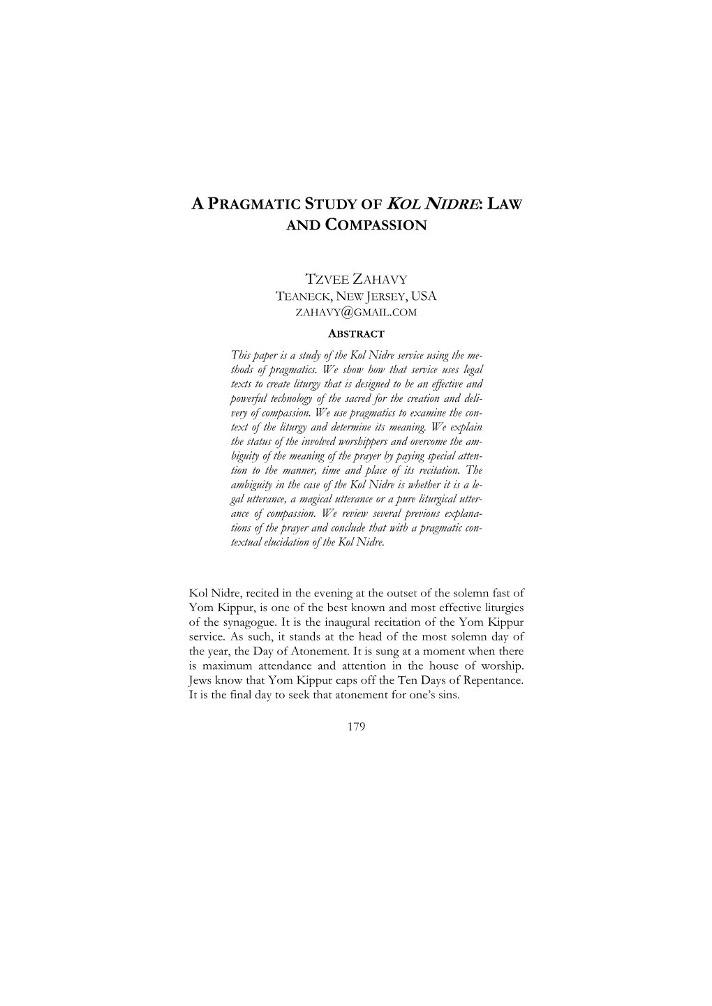 A Pragmatic Study of Kol Nidre: Law and Compassion