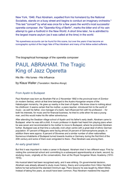 PAUL ABRAHAM. the Tragic King of Jazz Operetta