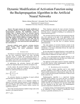 Dynamic Modification of Activation Function Using the Backpropagation Algorithm in the Artificial Neural Networks