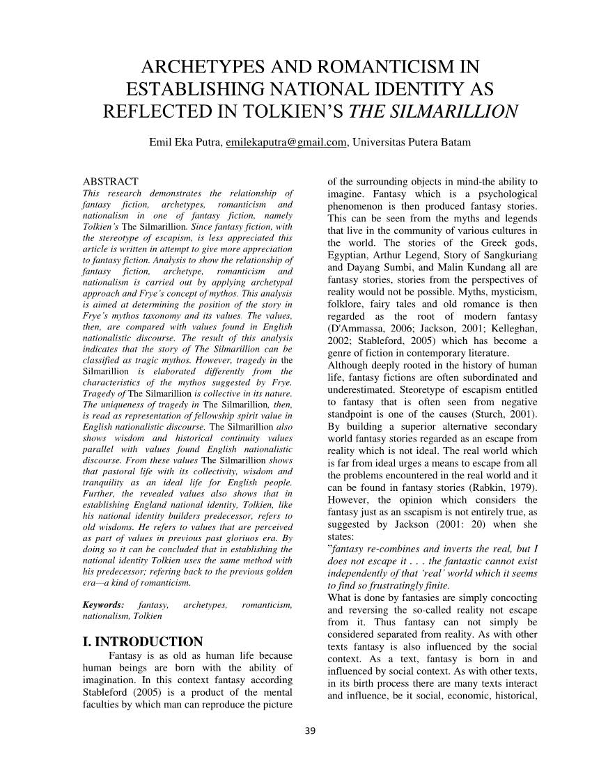 Archetypes and Romanticism in Establishing National Identity As Reflected in Tolkien‘S the Silmarillion