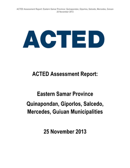 ACTED Assessment Report: Eastern Samar Province Quinapondan
