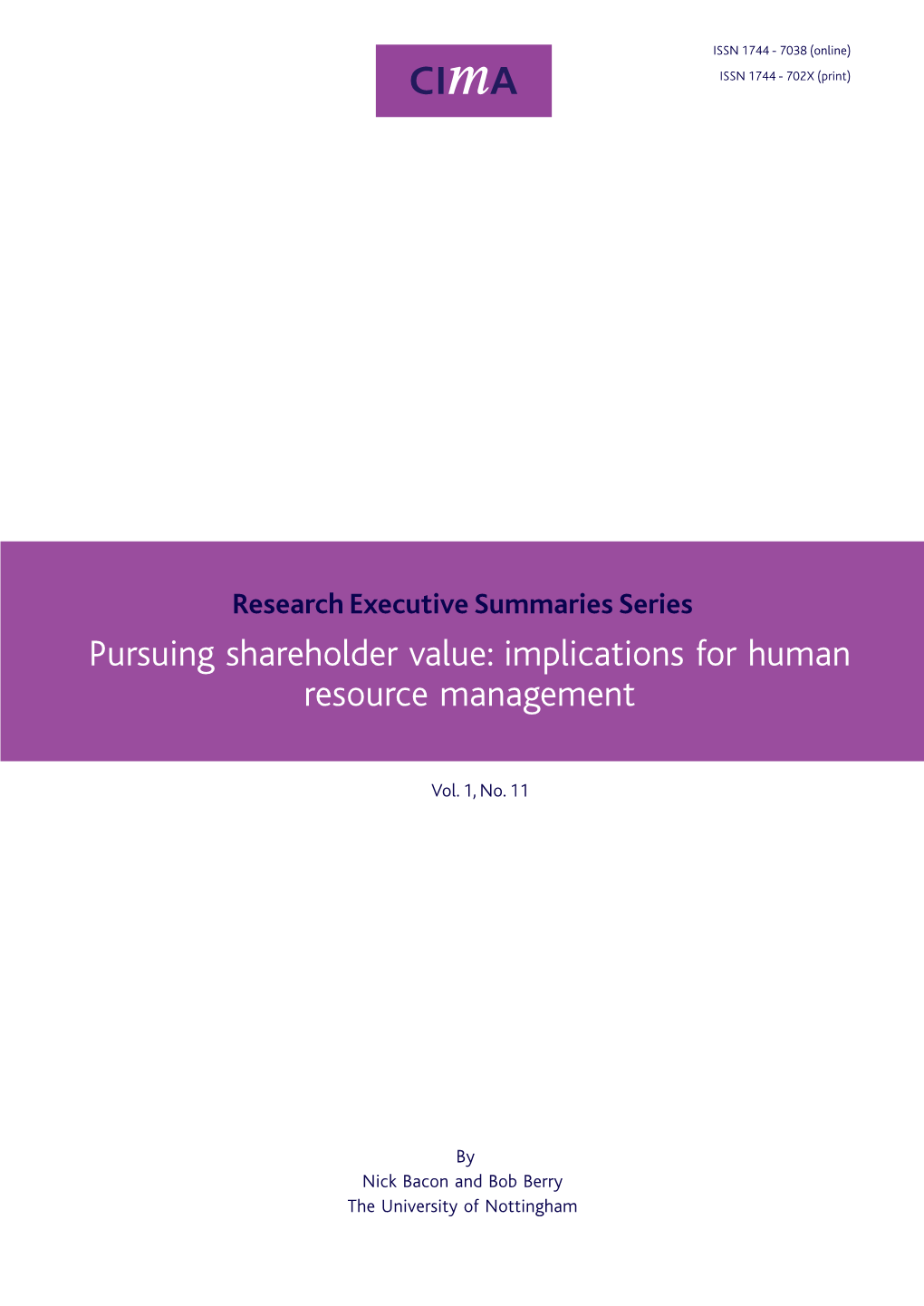 Pursuing Shareholder Value: Implications for Human Resource Management