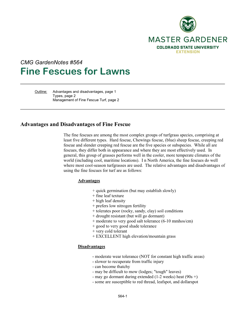 564, Fine Fescues for Lawns