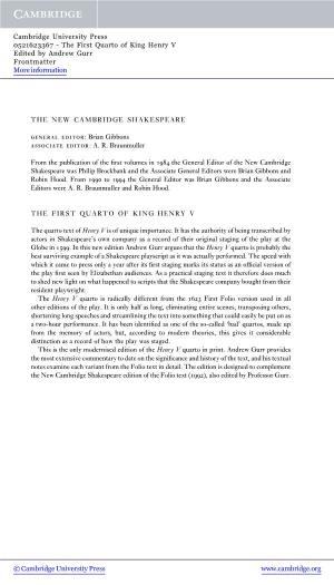 The First Quarto of King Henry V Edited by Andrew Gurr Frontmatter More Information