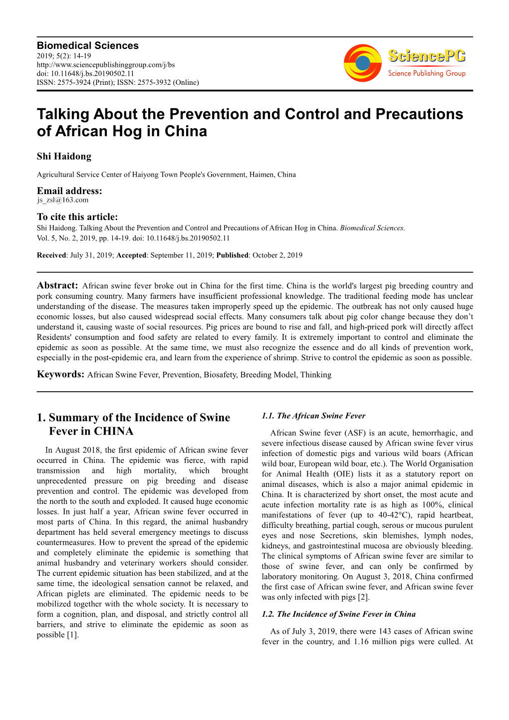 Talking About the Prevention and Control and Precautions of African Hog in China