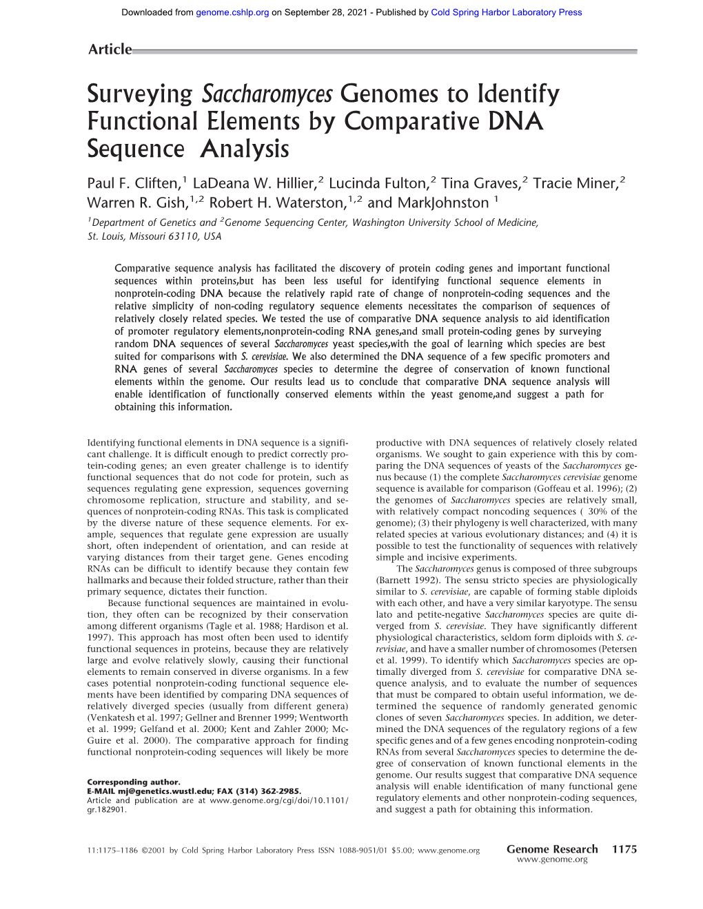 Surveying Saccharomyces Genomes to Identify Functional Elements by Comparative DNA Sequence Analysis