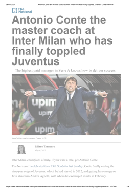 Antonio Conte the Master Coach at Inter Milan Who Has Finally Toppled