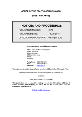 Notices and Proceedings: West Midlands: 12 July 2013