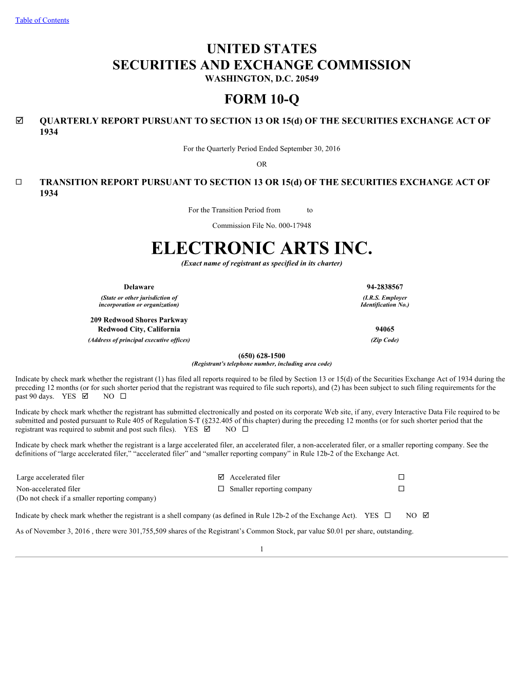 ELECTRONIC ARTS INC. (Exact Name of Registrant As Specified in Its Charter)