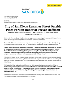 City Renames Street Outside Petco Park in Honor of Trevor Hoffman