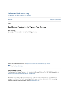 Real Estate Practice in the Twenty-First Century