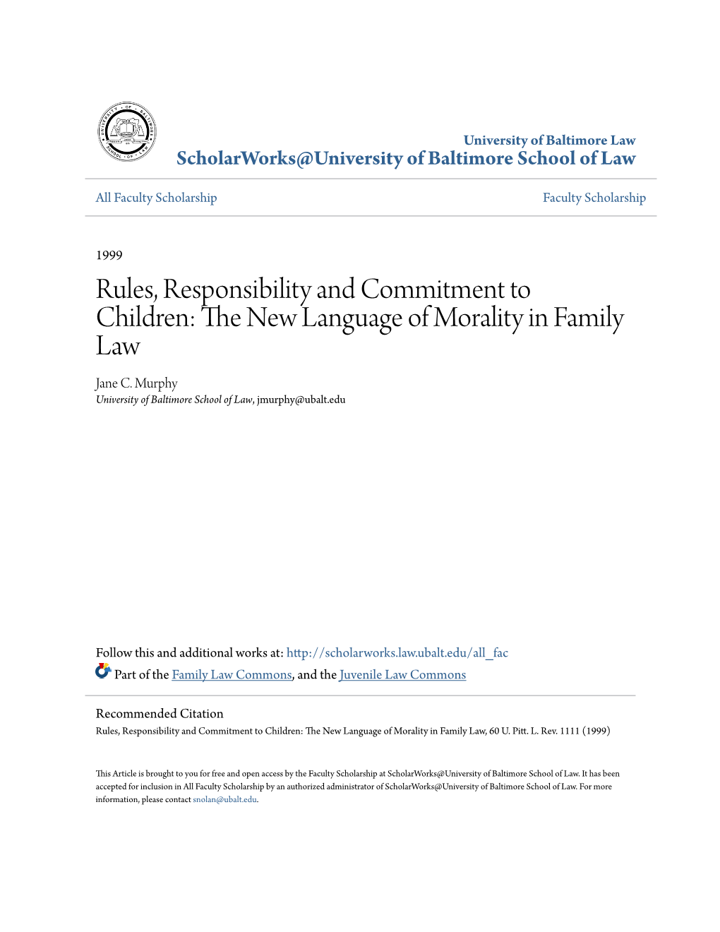 The New Language of Morality in Family Law