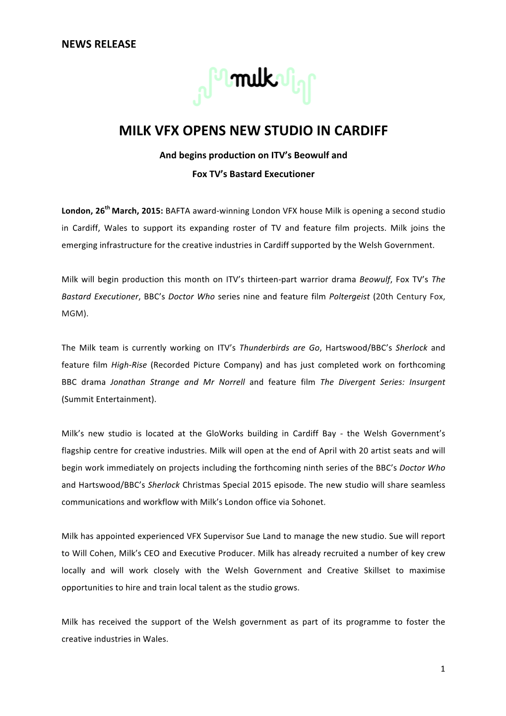 Milk Vfx Opens New Studio in Cardiff