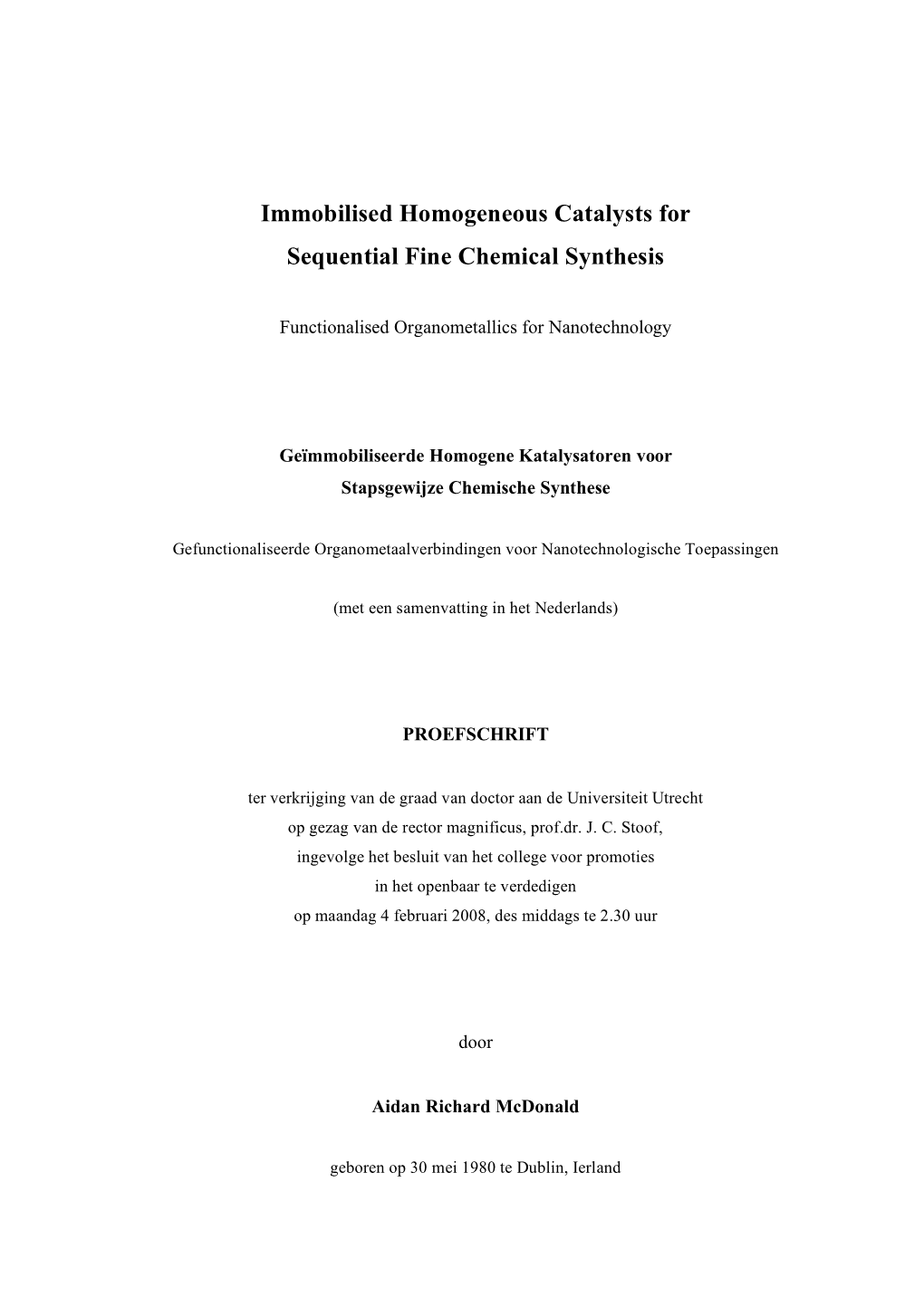 Immobilised Homogeneous Catalysts for Sequential Fine Chemical Synthesis