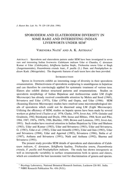 Sporoderm and Elateroderm Diversity in Some Rare and Interesting Indian Liverworts Under Sem2