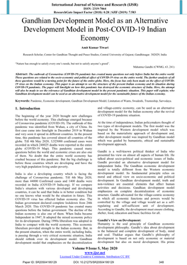 Gandhian Development Model As an Alternative Development Model in Post-COVID-19 Indian Economy