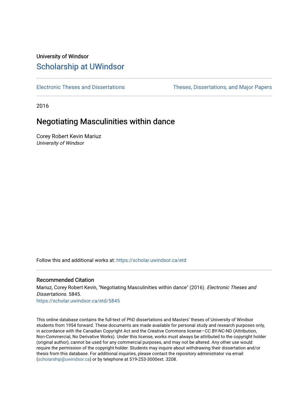 Negotiating Masculinities Within Dance