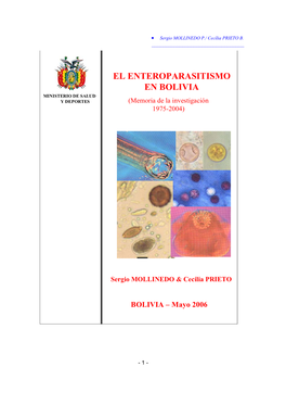 EL ENTEROPARASITISMO EN BOLIVIA MINISTERIO DE SALUD Y DEPORTES (Memoria De La Investigación 1975-2004)
