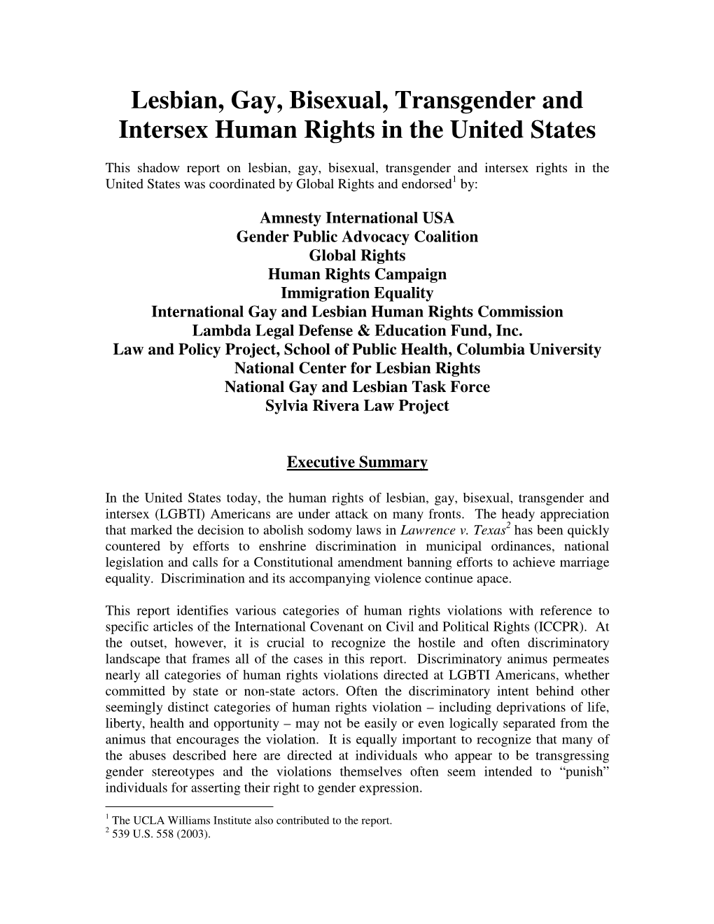 Lesbian, Gay, Bisexual, Transgender and Intersex Human Rights in the United States