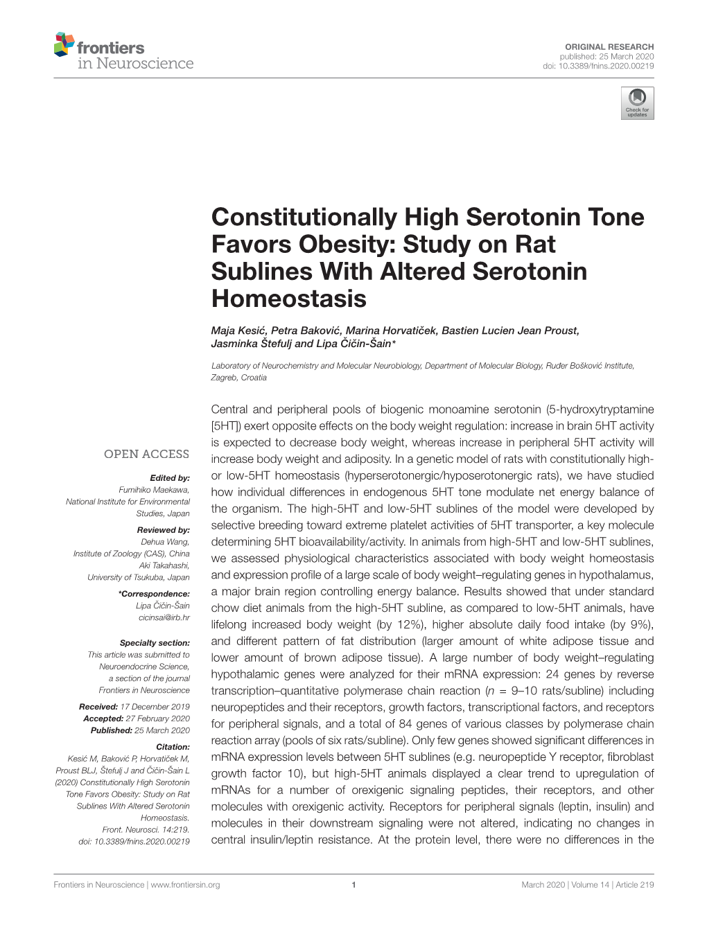 Constitutionally High Serotonin Tone Favors Obesity: Study on Rat Sublines with Altered Serotonin Homeostasis