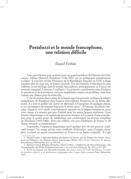 Pestalozzi Et Le Monde Francophone, Une Relation Difficile