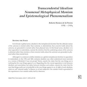 Transcendental Idealism Noumenal Metaphysical Monism and Epistemological Phenomenalism